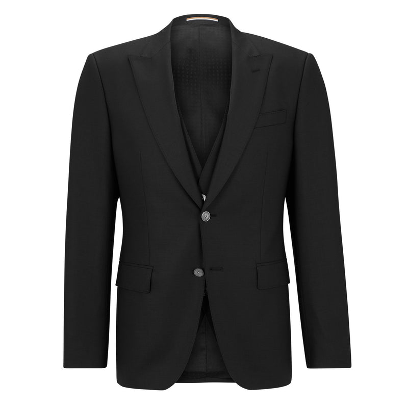 BOSS Men's Slim-Fit Three-Piece Suit in a Micro-Patterned Wool Blend in Black