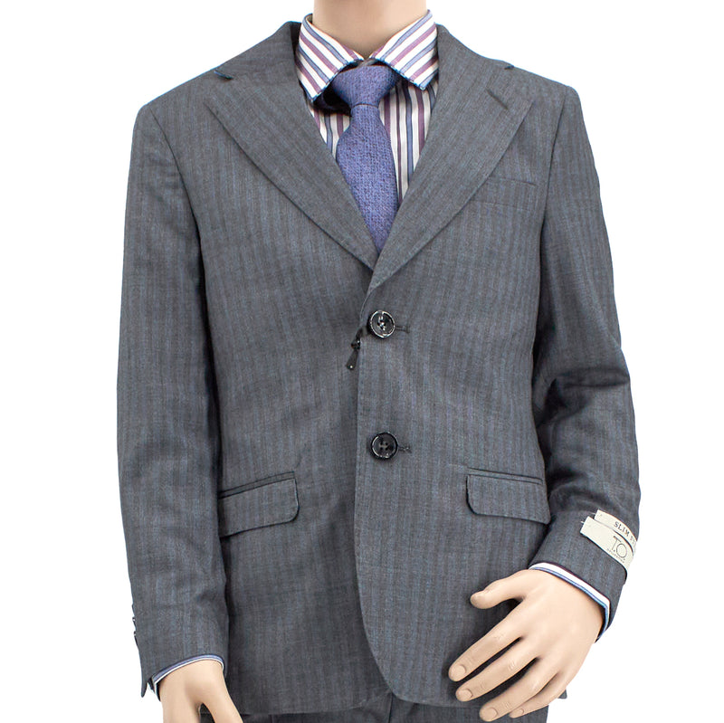 T.O. Collection Boys' Slim Fit Suit - Gray & Light Blue Stripe