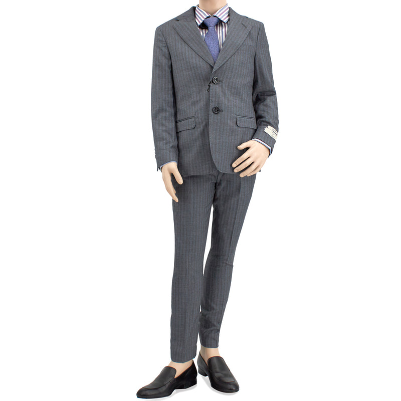 T.O. Collection Boys' Slim Fit Suit - Gray & Light Blue Stripe
