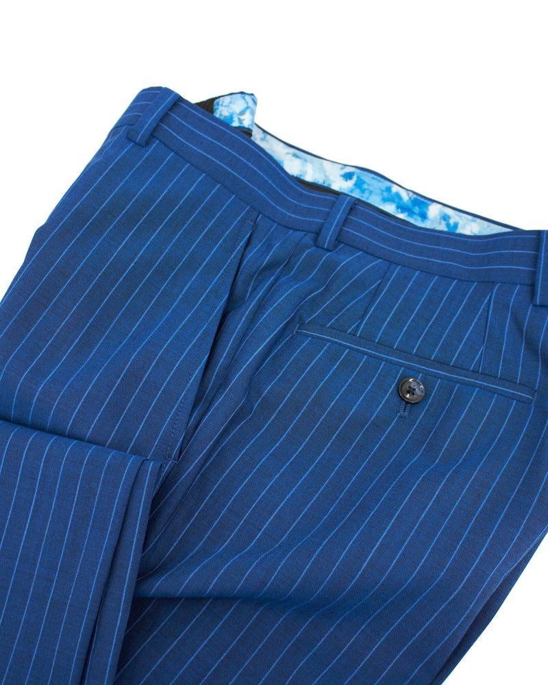 Pinstripe Stretch Suit in Bright Blue – J&Z Couture