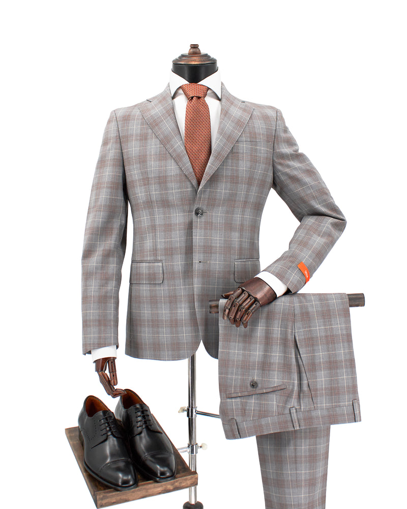 Windowpane Stretch Suit in Gray & Orange