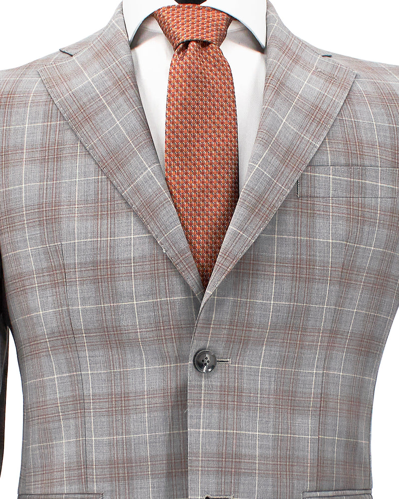 Windowpane Stretch Suit in Gray & Orange