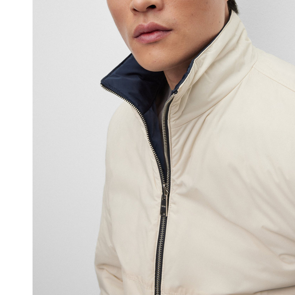 BOSS Men's Water-Repellent Reversible Jacket with Logo Badge in Dark Blue & White  50481127-012