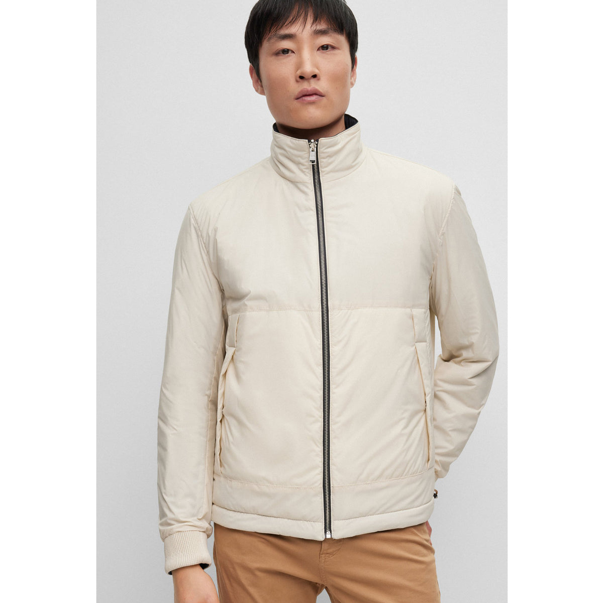 BOSS Men's Water-Repellent Reversible Jacket with Logo Badge in Dark Blue & White  50481127-012