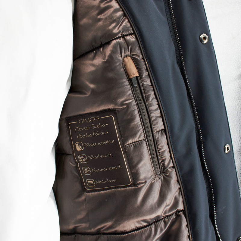 Gimo's Men's Water-Resistant Coat with Detachable Hood in Navy 22AIU350-701045 54R