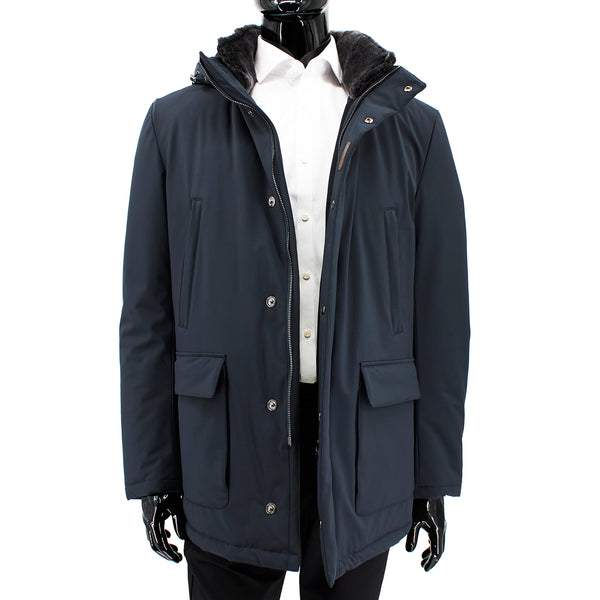 Gimo's Men's Water-Resistant Coat with Detachable Hood in Navy