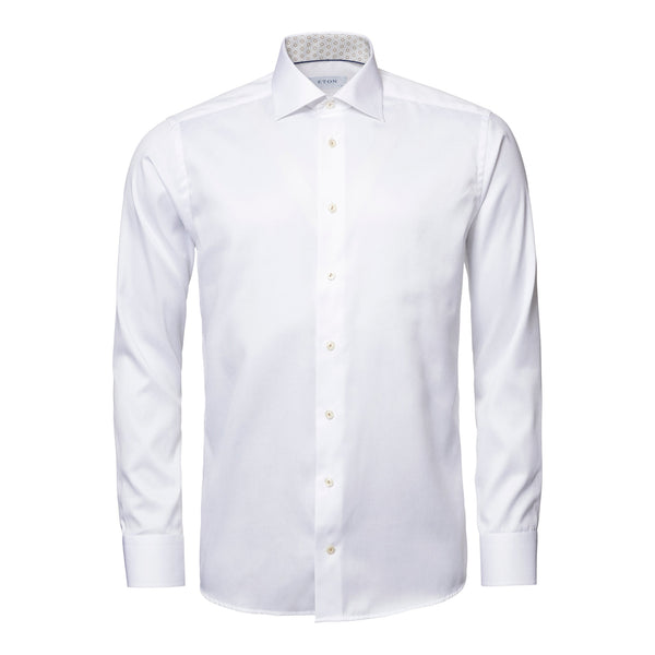 Eton Men's Slim-Fit Cotton Signature Twill Dress Shirt with Paisley Contrast Details