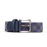Anderson's Leather-Trimmed Woven Elastic Belt - Navy, Gray & Silver