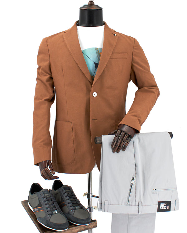 BOSS Men's Slim-Fit Jacket in Performance-Stretch Fabric in Rust Orange