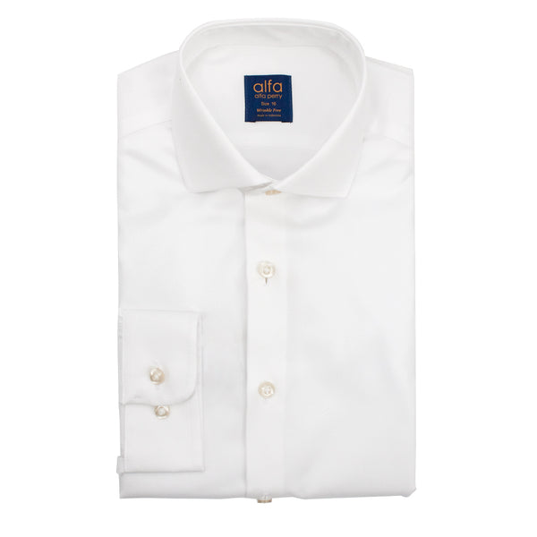 Boys' 100% Cotton Slim-fit Wrinkle-Free White Dress Shirt