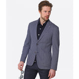 BOSS Men's Slim-Fit Blazer in Dark Blue and White Houndstooth Linen and Cotton