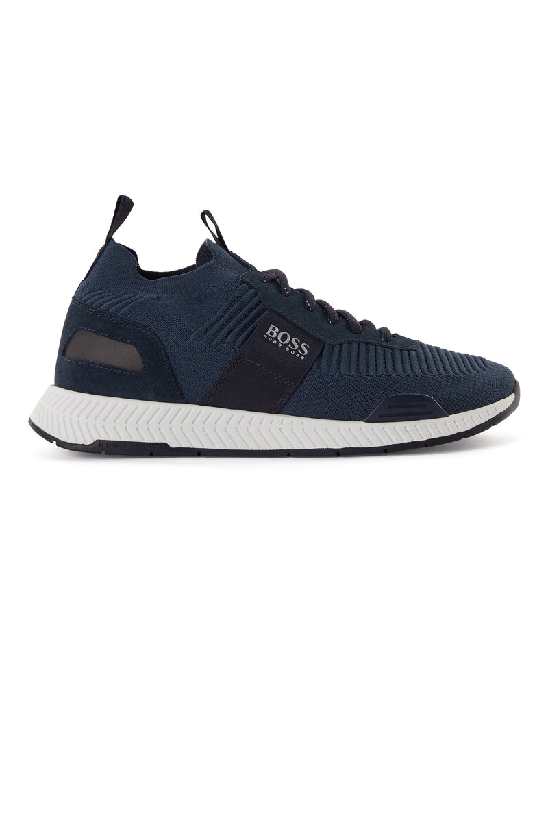 BOSS Men's Low-Profile Trainers in Mesh and Rubberized Fabric in Dark Blue 50414734-401