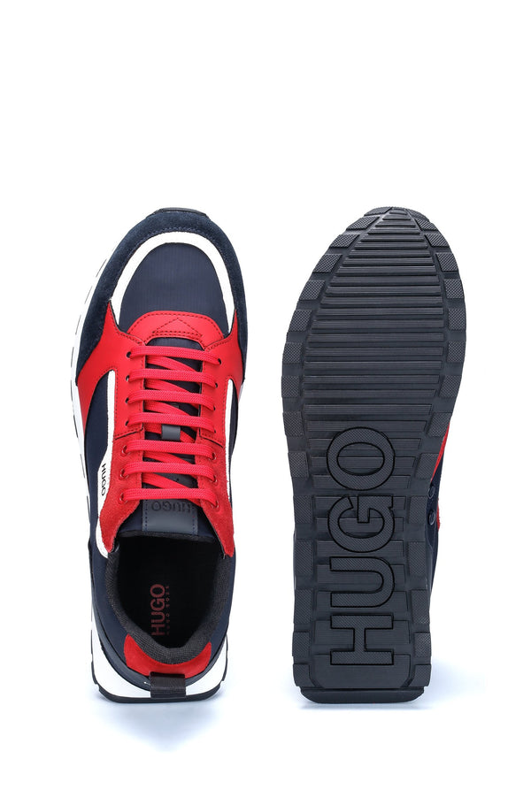BOSS Men's Retro-Inspired Trainers with Suede and Mesh Details - Red Patterned