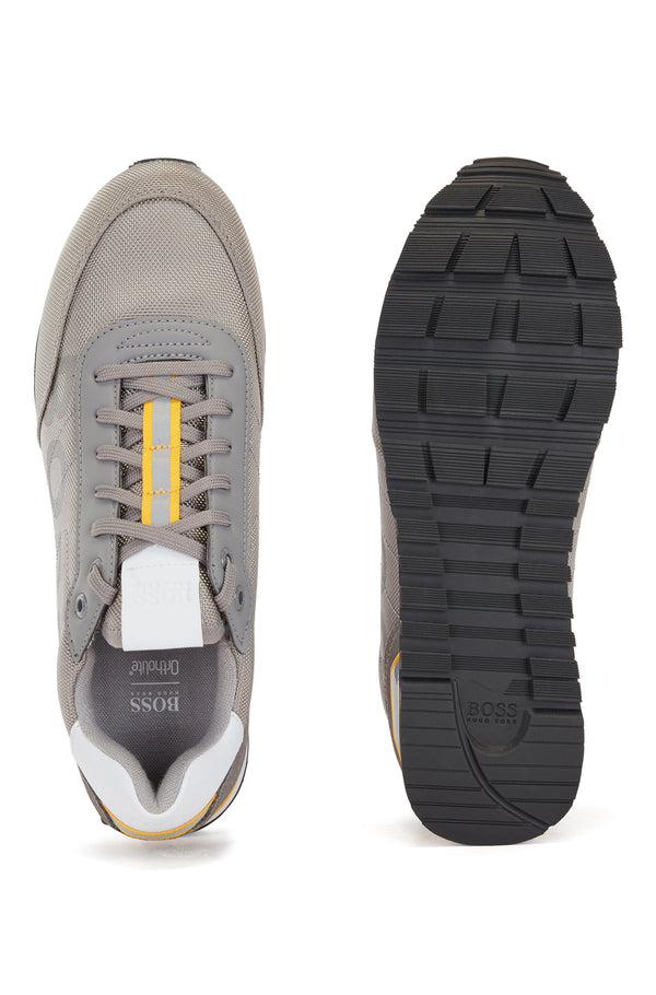 BOSS Men's Logo Trainers with Recycled-Nylon Uppers in Grey
