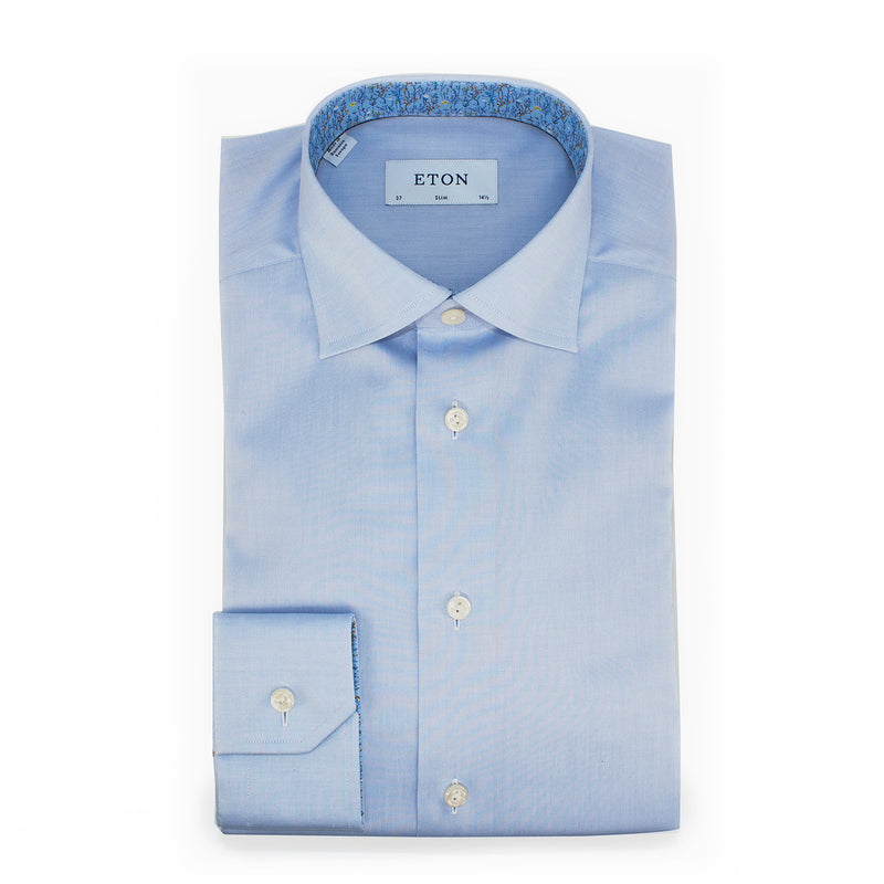 Eton Men's Signature Twill Shirt – Light Blue with Floral Details
