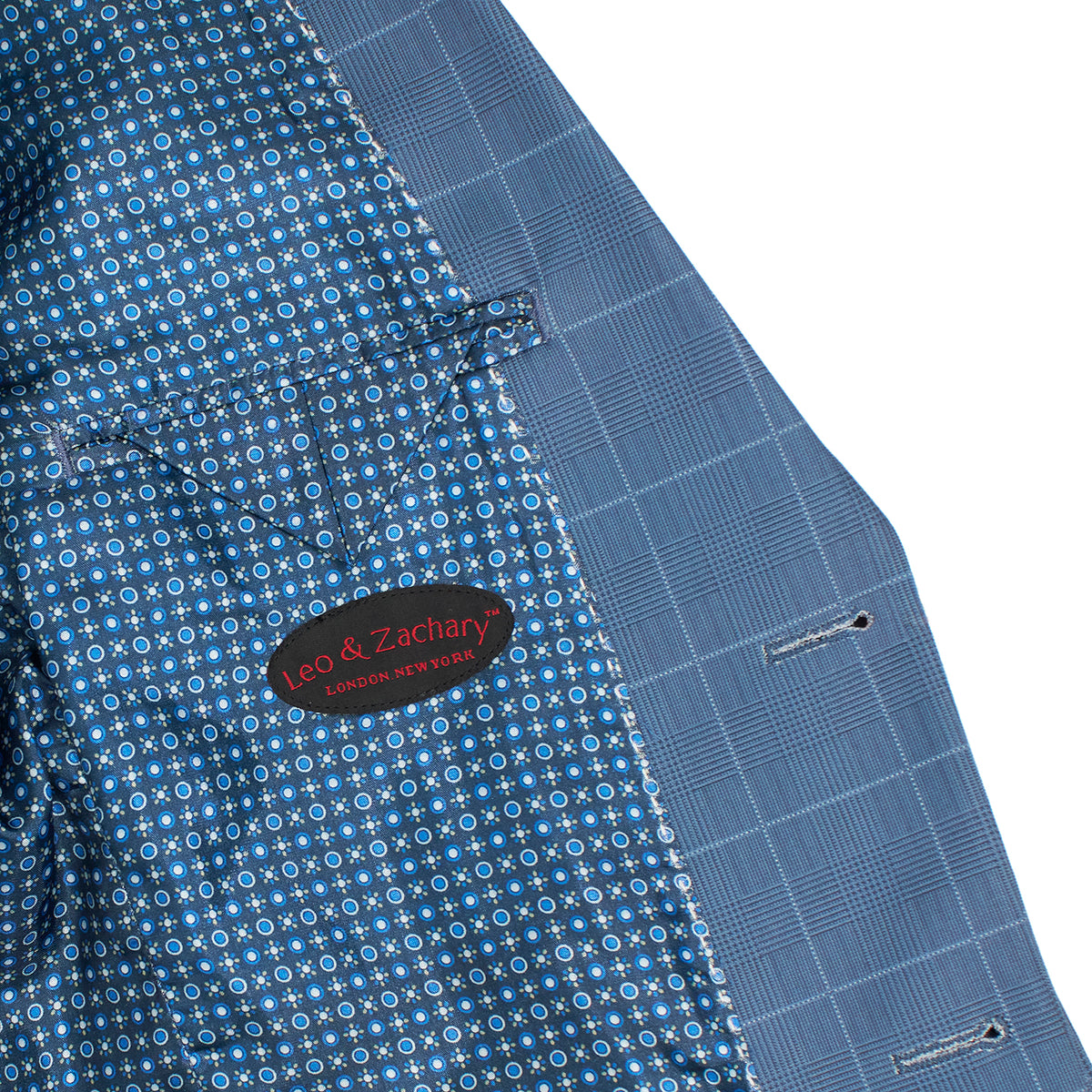 Leo & Zachary Boys' Mid-Blue Windowpane Suit  BLZ5422