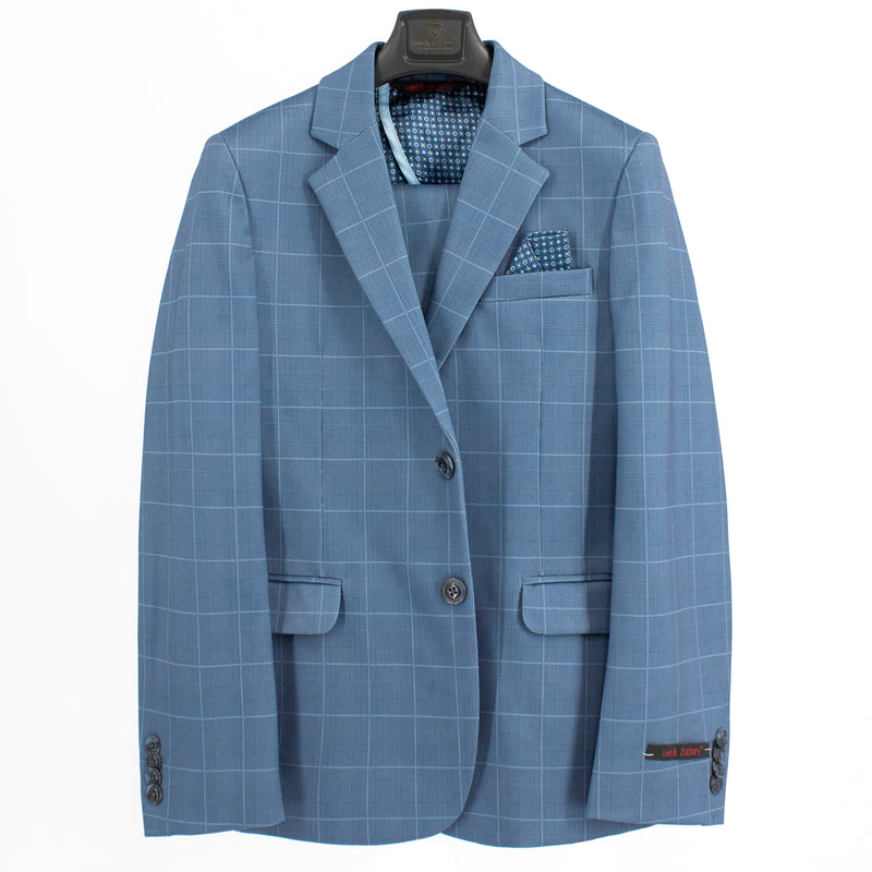 Leo & Zachary Boys' Mid-Blue Windowpane Suit
