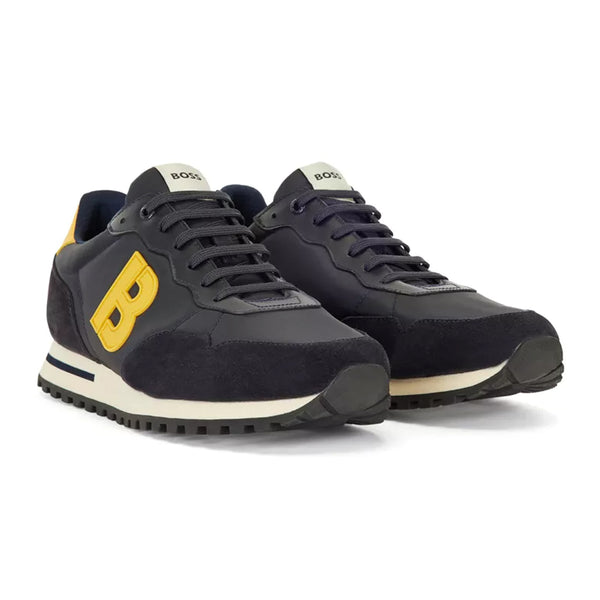BOSS Men's Mixed-Material Trainers with 'B' Detail in Dark Blue  50474720-407