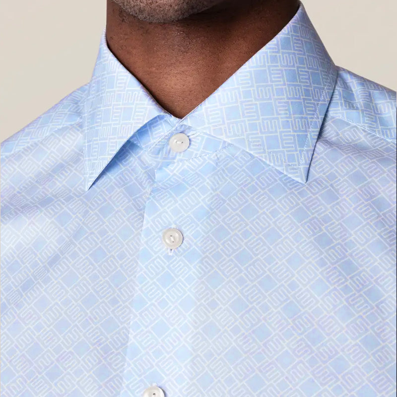 Eton Men's Slim-Fit Pastel Blue Double E Logo Shirt  100001552 21