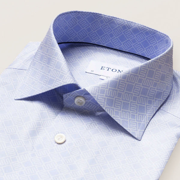 Eton Men's Slim-Fit Pastel Blue Double E Logo Shirt  100001552 21