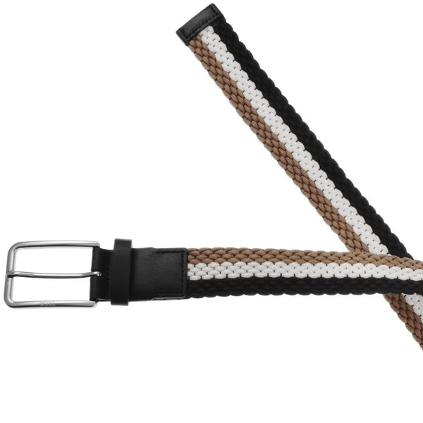 BOSS Men's Woven Belt in Tan, White and Black  50475099-960