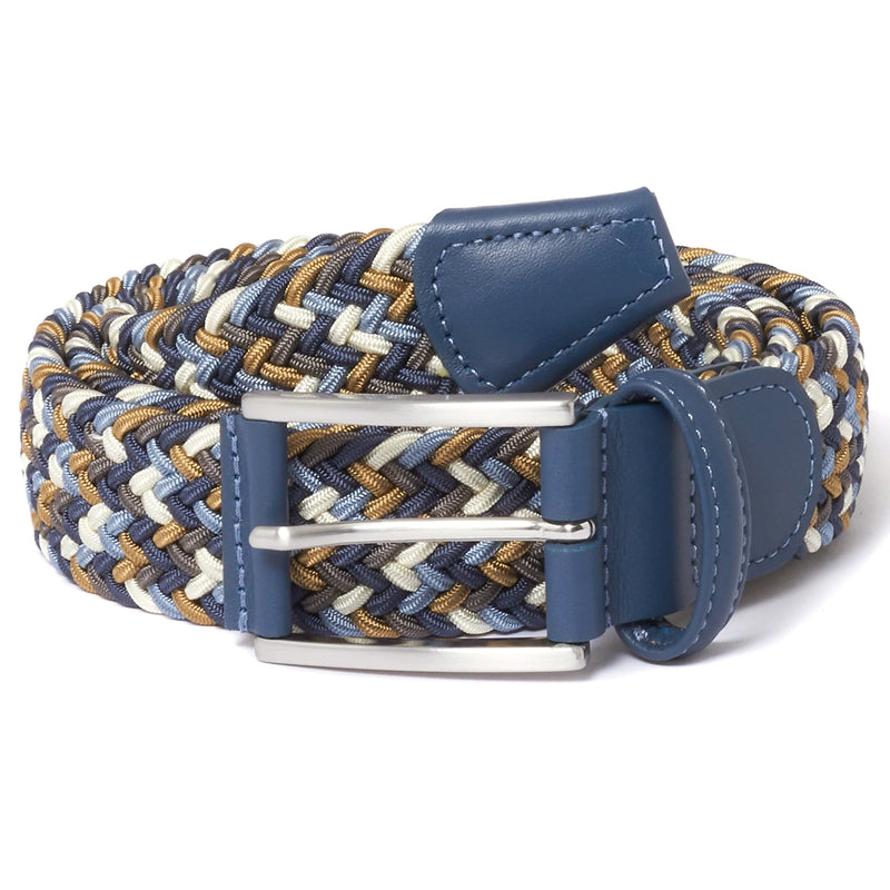 Anderson's Leather-Trimmed Woven Elastic Belt - Tan, Cream, Blue, & Gray  B0667NE41AF2620