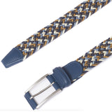 Anderson's Leather-Trimmed Woven Elastic Belt - Tan, Cream, Blue, & Gray