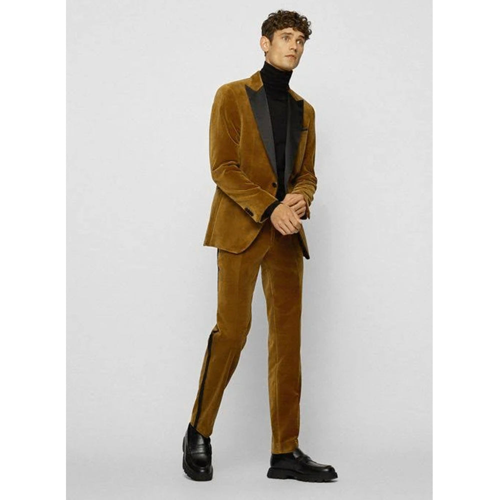 BOSS Men's Slim-Fit Tuxedo Jacket in Pure Cotton-Velvet in Medium Brown 50484709-260 BOSS Men's Slim-Fit Tuxedo Jacket in Pure Cotton-Velvet in Medium Brown 50484709-260