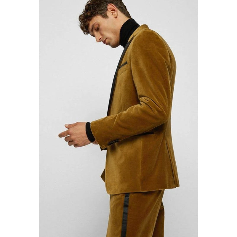 BOSS Men's Slim-Fit Tuxedo Jacket in Pure Cotton-Velvet in Medium Brown
