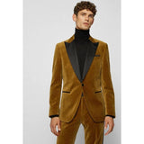 BOSS Men's Slim-Fit Tuxedo Jacket in Pure Cotton-Velvet in Medium Brown