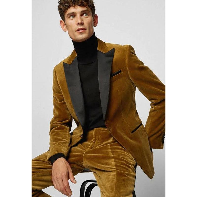 BOSS Men's Slim-Fit Tuxedo Jacket in Pure Cotton-Velvet in Medium Brown  50484709-260