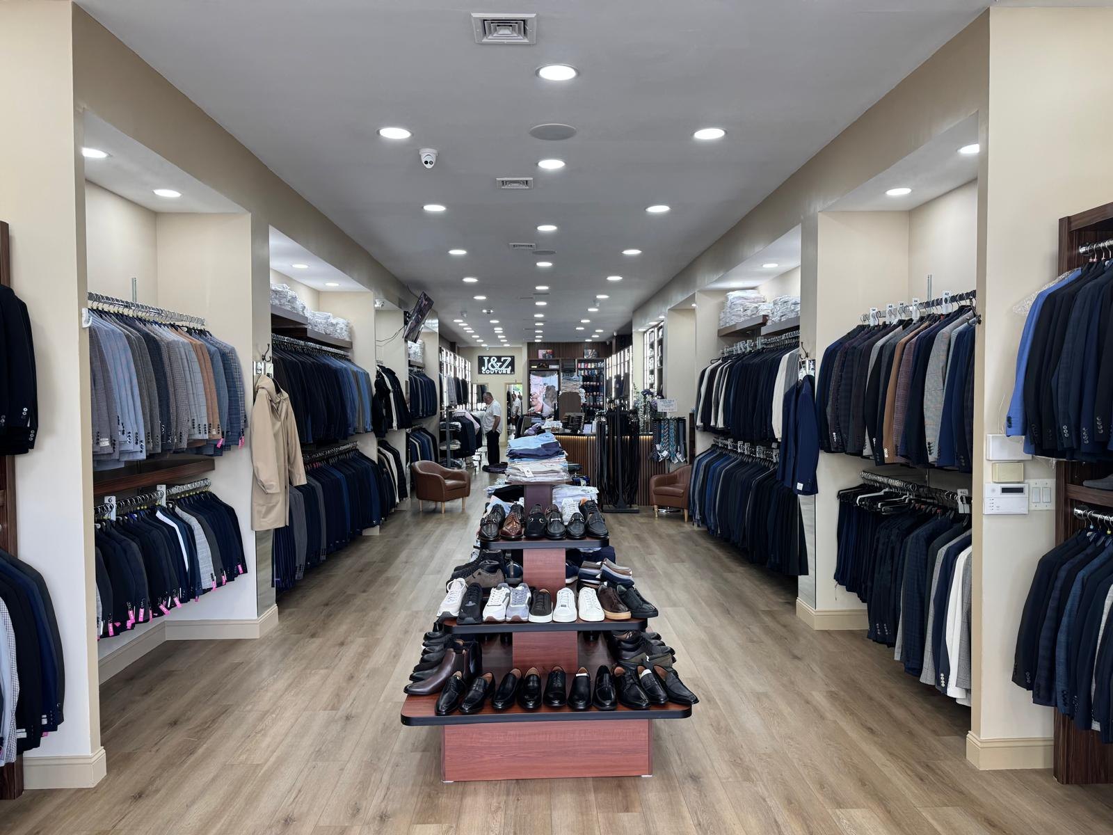 Inside J&Z Couture, looking down the length of the shop