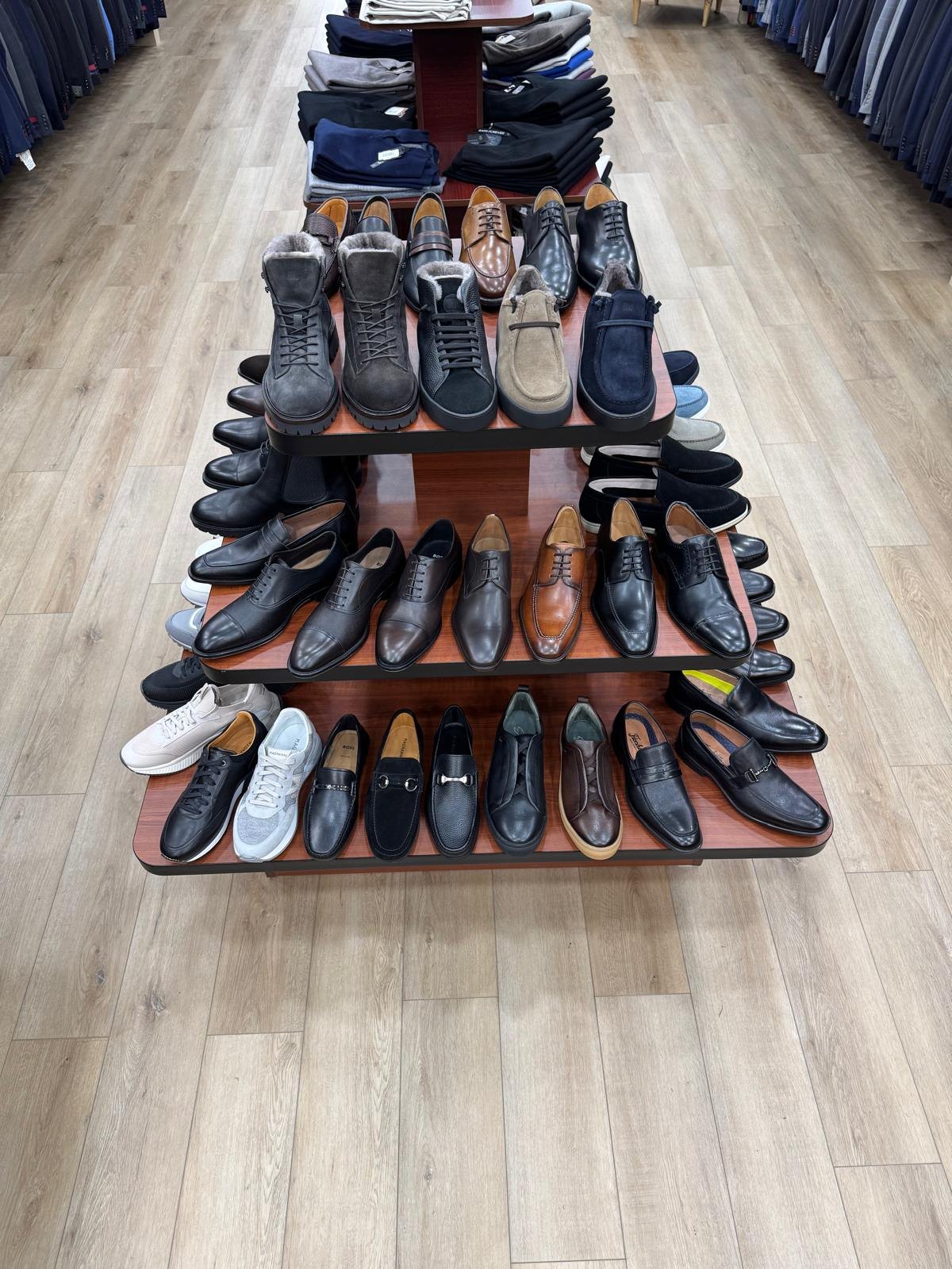 Dress shoes, loafers and boots on display