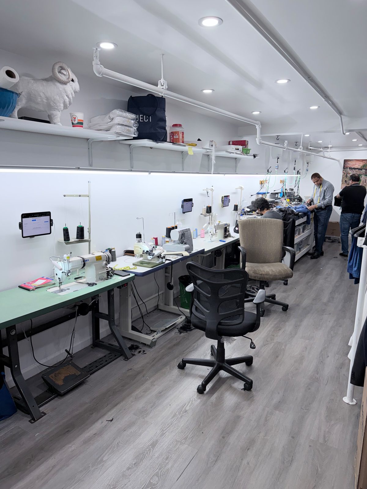 The tailoring room at J&Z Couture